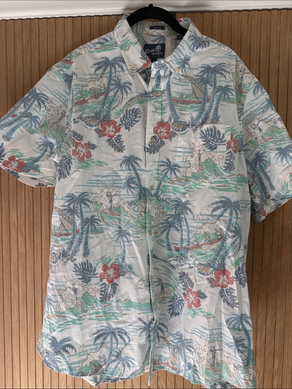 reyn spooner White Hawaiian shirt Short-Sleeve Button-Down men's large